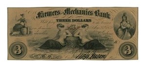 1858 $3 The Farmers and Mechanics Bank - Cannelton, INDIANA Note UNC - Picture 1 of 2