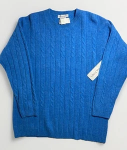 VTG NEW Victoria Jones 100% SHETLAND WOOL Cable Knit Sweater Womens L Blue - Picture 1 of 10