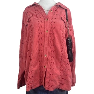 Camisa con botones cabeza de pato para mujer 1X roja pana bordada floral occidental - Imagen 1 de 6