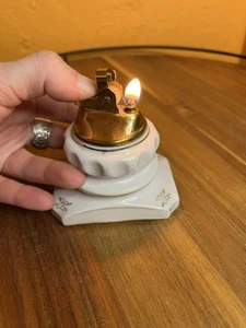 Vintage Gilded White Ceramic Table Lighter - Picture 1 of 4