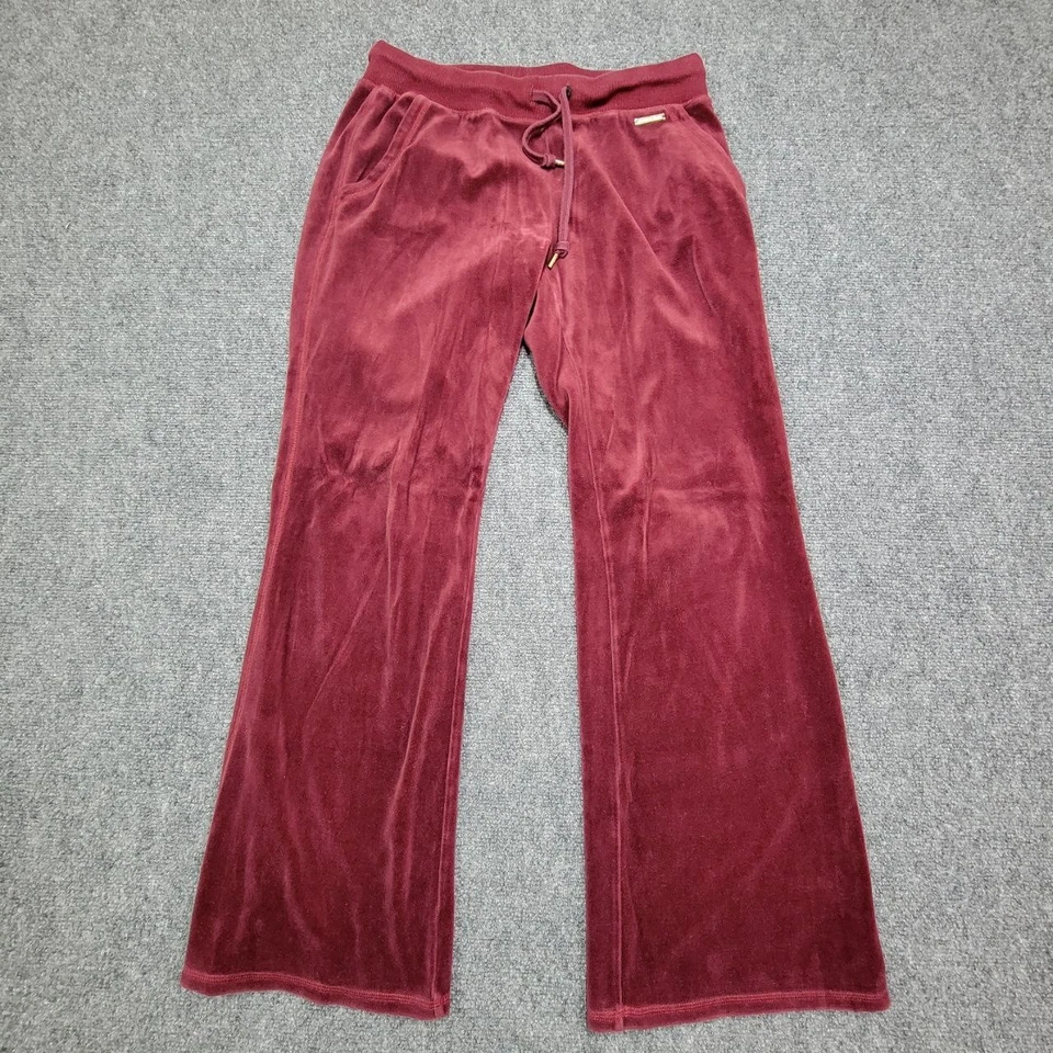 Michael Kors Pants Womens Medium Burgundy Velour Flare Lounge Drawstring Pockets - Image 1 of 4