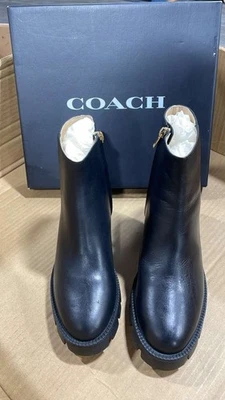 Botín Coach para mujer C5910 Chrissy de cuero negro talla 7 B Foto 1 de 3