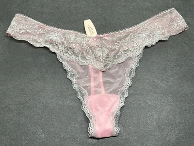 RARE VINTAGE VICTORIAS SECRET DREAM ANGELS SEMI SHEER NYLON THONG PANTY L NEW - Image 1 of 4