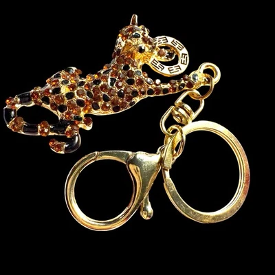 De Colección Effy Tono Dorado Ámbar Negro Esmalte Cristal Gato Pantera Llavero Bolso Dije Foto 1 de 4