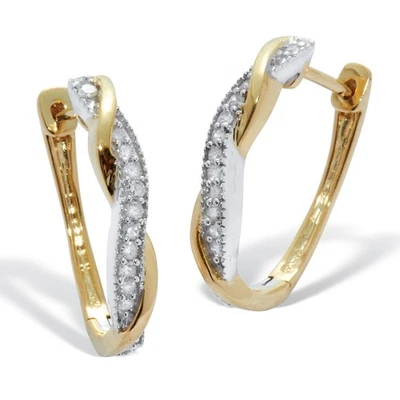 Pendientes de aro retorcidos de tutón de plata esterlina de diamantes de 0,24 TCW (6/10 pulgadas) Foto 1 de 3