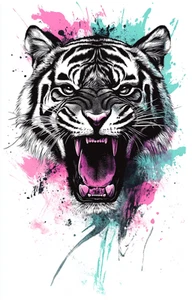 Leinwandbild Blau Rosa Tiger Schwarz Weiß Wandbild Poster Druck - Bild 1 von 22