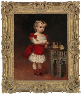 Handmade Old Master-Art Antique Oil Painting Female girl on canvas 20"x24" - Picture 1 of 2
