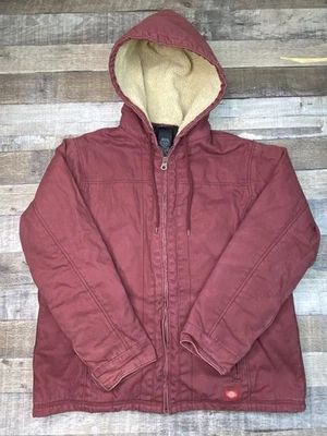 Dickies女式夹克编舞外套红色被子衬里工作夏尔巴羊毛帽拉链 — 第 1/4 张图片