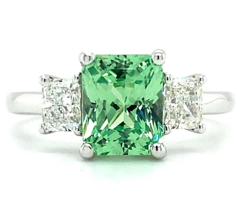 Trilogy Wedding Ring 2.98 Ct Real Lab Created Garnet Diamond Fine 18k White Gold - Image 1 of 4