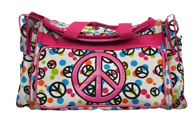 Ever Moda Large Pink Peace Sign Duffle Bag Overnighter Weekender Travel CUTE!! - Image 1 of 4
