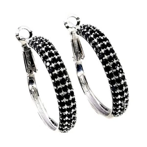 925 Sterling Silver Earrings Round Black Spinel 2mm Natural Gemstone Jewelry - Picture 1 of 13