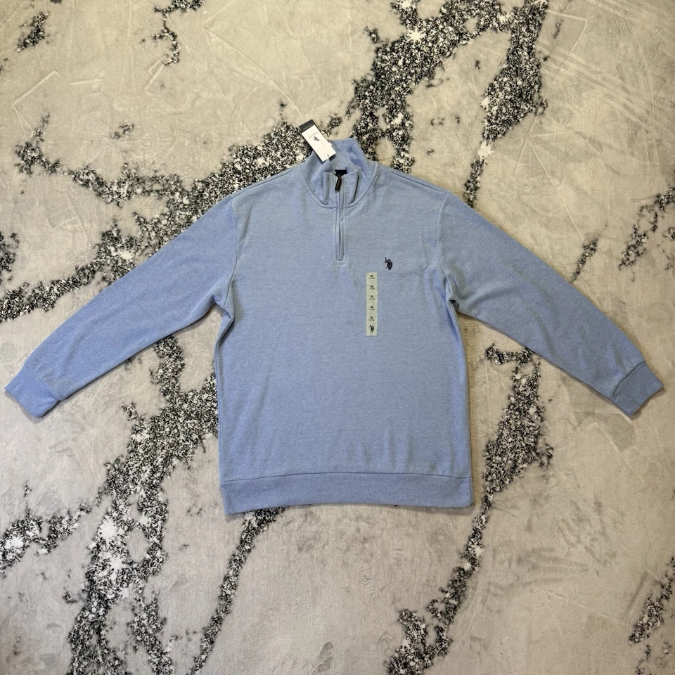 U.S. Polo Assn Sweater Mens Size XL Blue Cotton Blend  Mock Neck  1/4 Zip Logo - Image 1 of 4