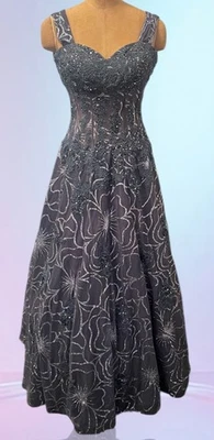 Jovani BallGown Prom Formal Sheer Corset Beaded Sequins Floral Purple + Blue 10 - Image 1 of 4