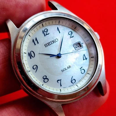 Seiko Mother Of Pearl Dial Solar Watch MOP V147-0AD0 Mens Cal V147 For Repair - Image 1 of 4
