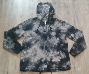 WOMEN'S EMPYRE Black Gray Tie-Dye Drawstring Button Hoodie Jacket w/Pockets, S - Picture 1 of 10