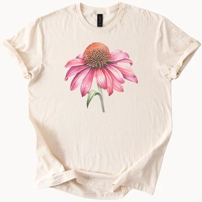 Camiseta gráfica de equinácea rosa Equinácea Arte floral Naturaleza Regalo Foto 1 de 4