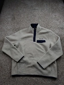 Google Fleece Jacket Mens XL Cream Sherpa T Snap Pullover Pockets Employee - Picture 1 of 11