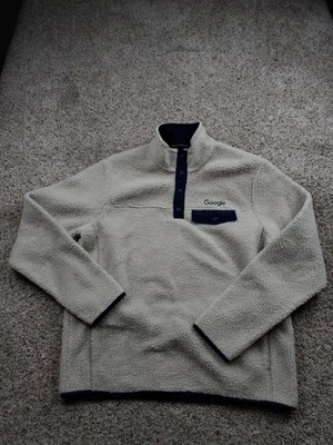Google Fleece Jacket Mens XL Cream Sherpa T Snap Pullover Pockets Employee - Image 1 of 4