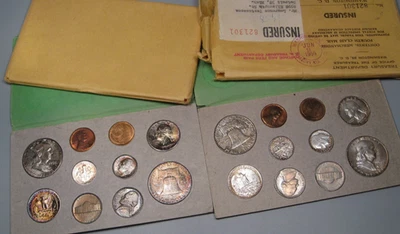 Buen Tono 1958-P & D EE. UU. Plata Doble Como Nuevo Set con Sobre/Embalaje Original Foto 1 de 4