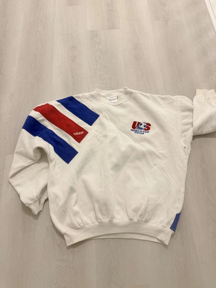 VTG 90s USA WORLD CUP 1992 TEAM ADIDAS SWEATSHIRT WHITE SIZE M SOCCER FOOTBALL - Image 1 of 4
