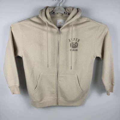 Sudadera con Capucha Lazy Sunday Aspen Colorado Beige Cremallera Completa Bordada Talla S Foto 1 de 4