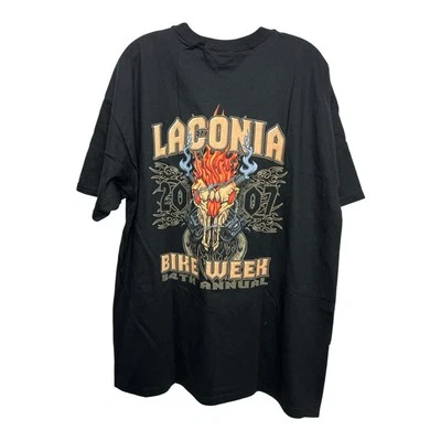 2003 bike week t shirt - Laconia bike week NH Flames Skull - Image 1 of 4