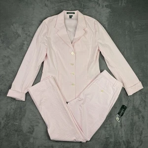 De Colección Lauren Ralph Traje Mujer Medio Rosa Preppy Seersucker Pantalones Blazer Chaqueta - Imagen 1 de 18