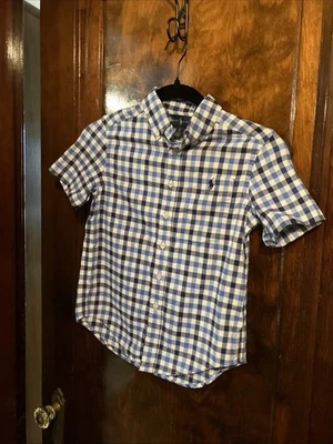 Camisa Polo Ralph Lauren Niños S/S Talla 8 Abotonada Azul/Blanco Cuadros Algodón/Nylon Foto 1 de 4