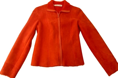 Jaqueta de camurça italiana vintage Y2K Miu Miu tamanho 42 laranja tingida forrada de lã de cordeiro - Imagem 1 de 4