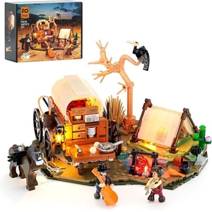 FUNWHOLE Cowboy Camp Lighting Brick Set 542pcs Wild West Scene LED F9076 UK - Picture 1 of 14