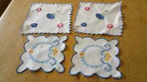4 VINTAGE  EMBROIDERED  SQUARE  DOILIES - Picture 1 of 7