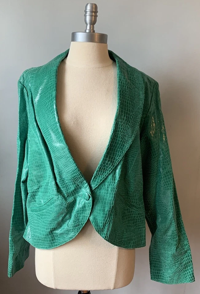METRO STYLE Green SNAKE PRINT LEATHER JACKET  woman's 20 - Изображение 1 из 4