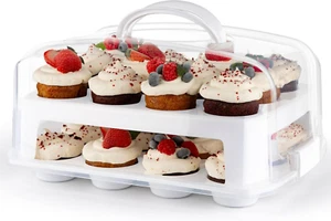 Cupcake Carrier 24 Count - Sturdy Cupcake Holder with Lid & 2 Handles, Stylish T - Picture 1 of 12