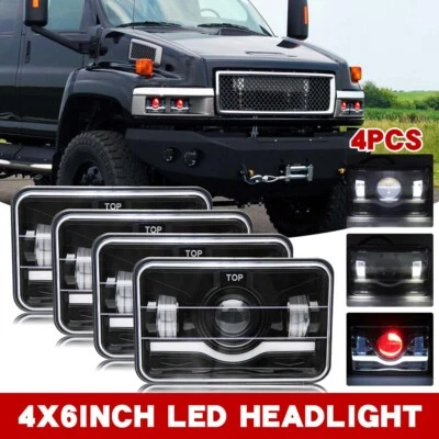 4x Fit GMC C4500 C5500 Topkick 2003-2009 4x6" LED Headlights HI/LO Beam Halo DRL - Image 1 of 4