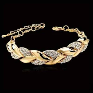 NEW!! Leaf Shaped Braided Bracelet Charm Crystal Stylish Bracelets - Adjustable - Picture 1 of 5
