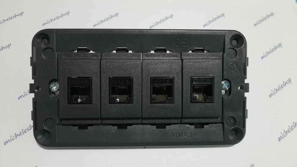 presa di rete dati rj45 cat6 vimar idea nero completa di supporto 4P e viti  - Immagine 1 di 4