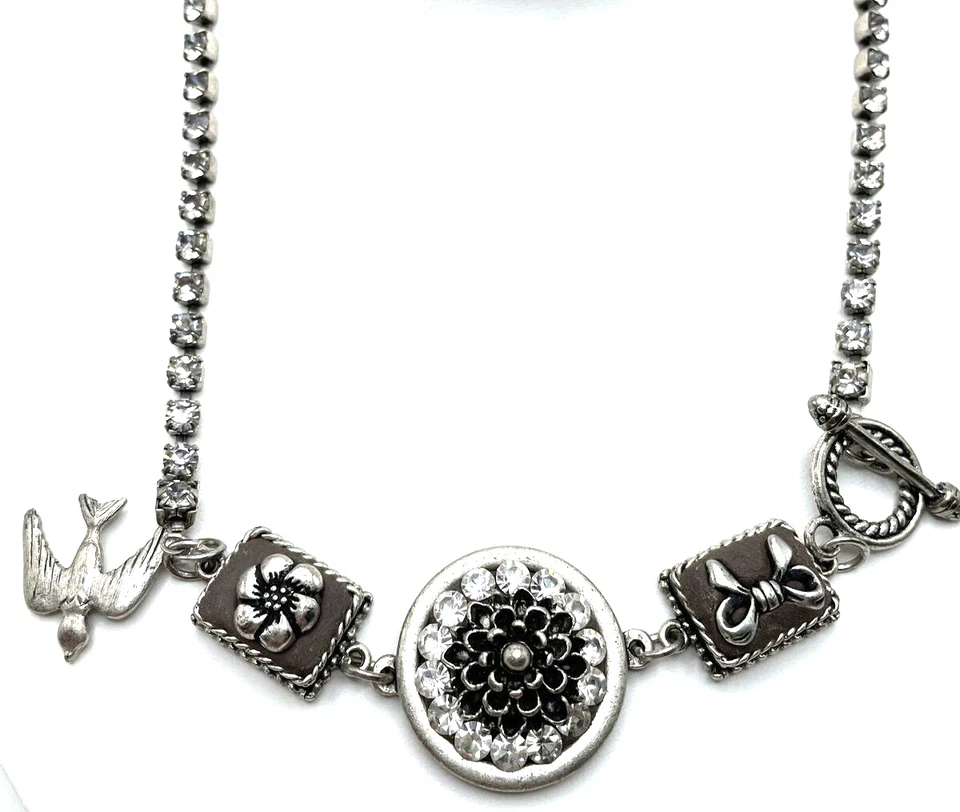 "Collar Steampunk gótico llamativo palanca plata cristal flor plumas 17""" Foto 1 de 4