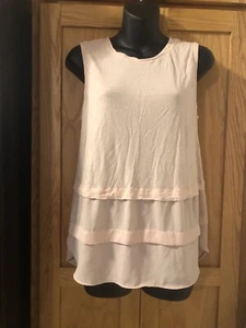 Ann Taylor LOFT Sleeveless Shell Top Tiered Sheer Hem Pink Size Large - Picture 1 of 6