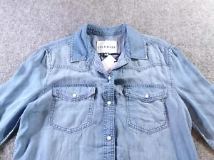 Lola River Shirt Womens Small Blue Chambray Long Sleeve Western Pearl Snap S NWT - Picture 1 of 13