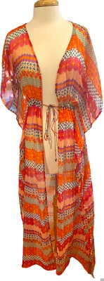 Long Sheer Swimsuit Cover Small Colorful Resort Wear Cruise Boho South Beach - Image 1 of 4