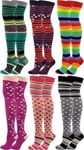 Multi Neon Polka Dot Hearts Color Fancy Design Thigh High Over the Knee Socks - Picture 1 of 1