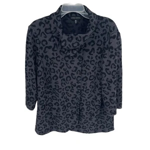 Ming Wang Women Animal Leopard Print Cardigan Jacket Size 0X Blue Black Collar - Picture 1 of 10
