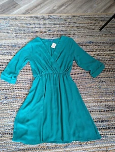 NWT Willie Jays Dress Vneck Mini 3/4 Sleeves Green Sz S Elastic Waist Comfy Cute - Picture 1 of 6