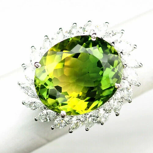 AMETRINA BI COLORE VERDE GIALLO 17.20 CT ZAFFIRO 925 Argento Sterling Anello Tag - Immagine 1 di 1