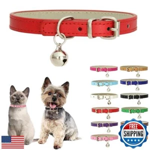 Red XS Dog Collar with Bell,Soft Pu Leather Female Puppy Collar with Bells Ba - Picture 1 of 5