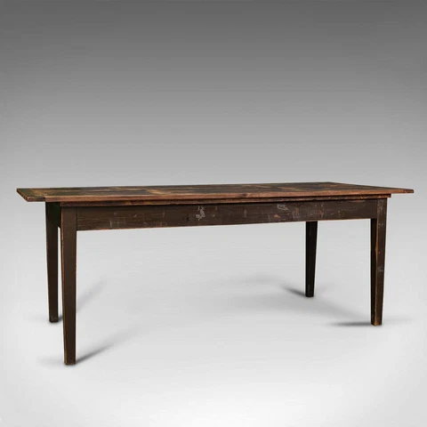 Antique Farmhouse Table, English, Pine, Dining, Kitchen, Victorian, Circa 1900 Cover