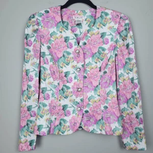 VTG Talbots Womens Floral Blazer Size 10 Pink Coquette Feminine Bloomcore Career - Picture 1 of 9
