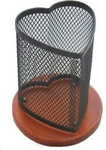 KLEAREX mesh, Heart Shaped, Pen and Pencil Caddy with Wooden Bottom - Picture 1 of 3