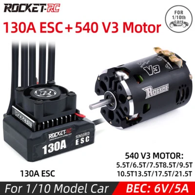 Rocket-RC 540 Brushless Sensored Motor 130A ESC Combo BEC 6V/5A for 1/10 RC Car - Image 1 of 4