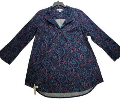 Blusa para mujer Charter Club estampada cuello en V manga 3/4 moderna azul talla S M730 Foto 1 de 4